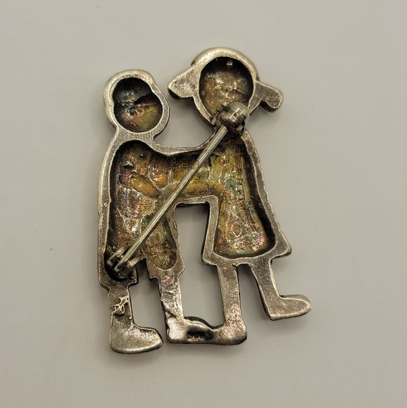 Sterling Silver 925 Brother and Sister Brooch - Picture 3 of 6